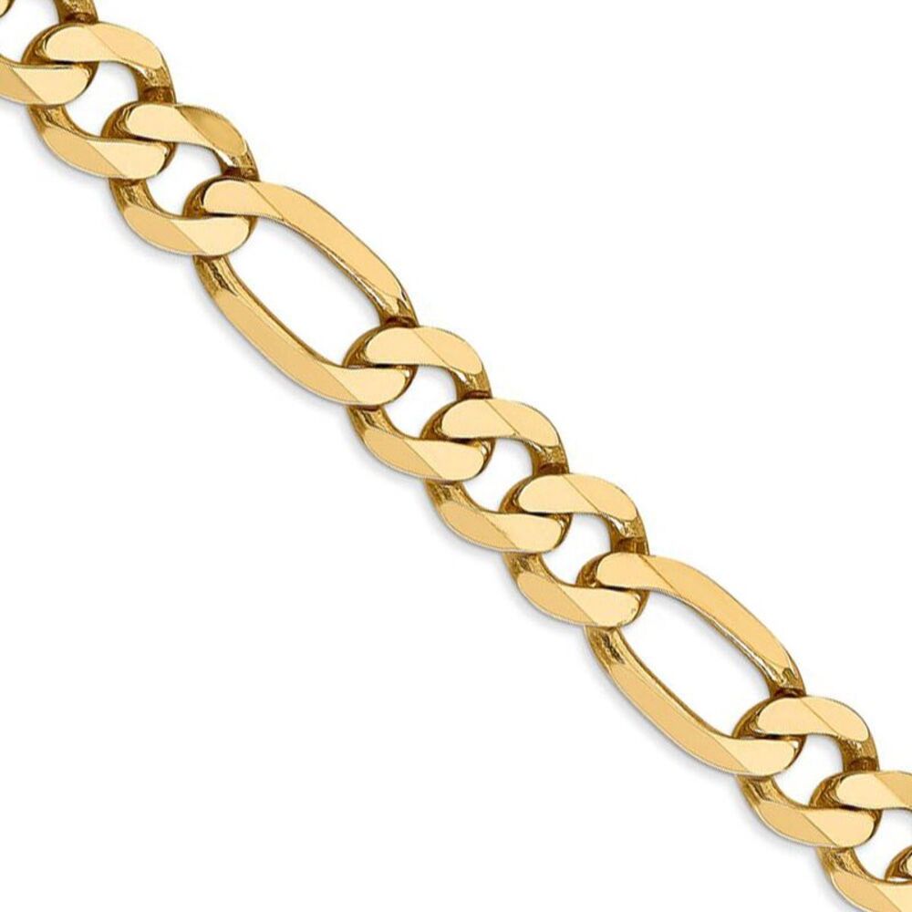Men's 8.75mm, 14k Yellow Gold, Flat Figaro Chain Necklace, 26 Inch
